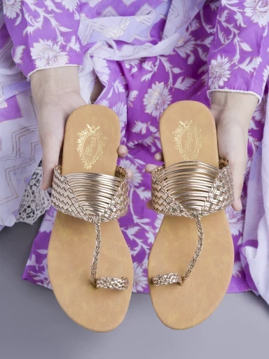 Stylestry Chic Comfort & Stylish Rose-Gold Kolhapuri Flats For Women & Girls