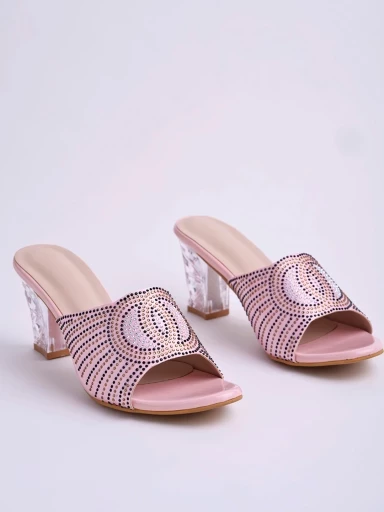 Stylestry Embellished Pink Block Heels For Women & Girls