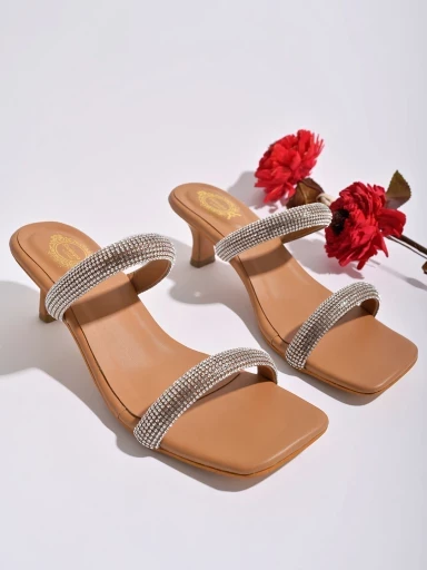 Stylestry Embellished Beige Block Heels For Women & Girls