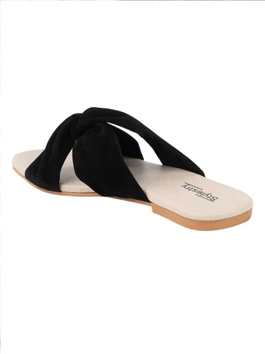 Stylestry Women Black Open Toe Flats