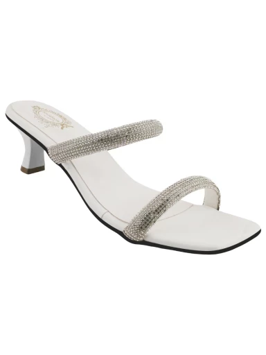 Stylestry Embellished White Block Heels For Women & Girls