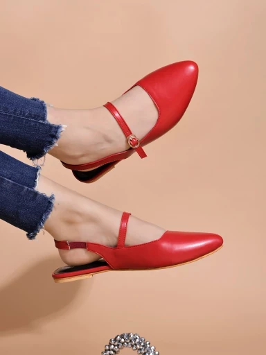 Stylestry Ethnic Red Flat Mules For Women & Girls