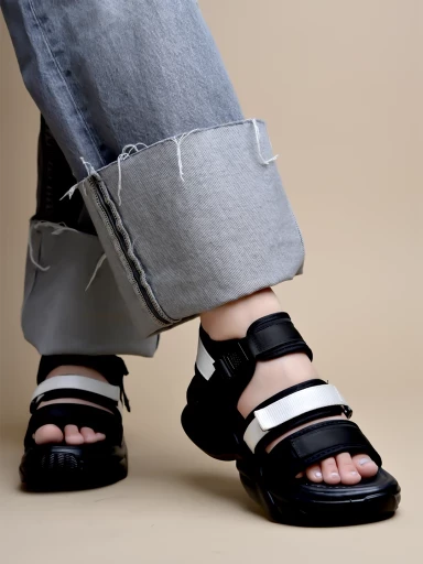 Stylestry Smart Casual Black & White Sporty Sandals For Women & Girls