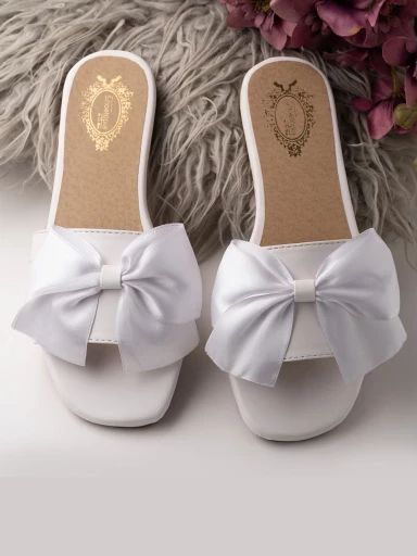 Stylestry Womens & Girls White Open Toe Flats with Bows