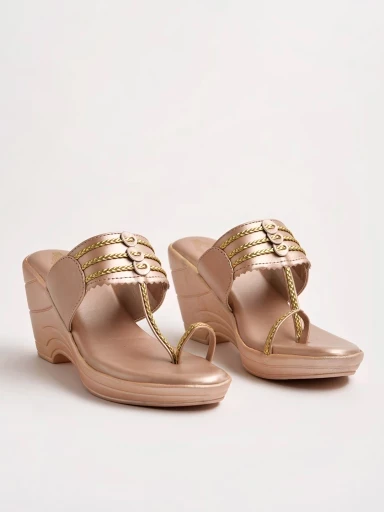 Stylestry Embellished Sequence Detailed Rose-Gold Wedges For Women & Girls