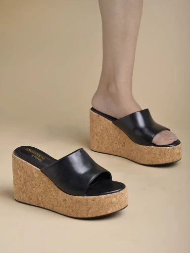 Stylestry Solid Black Wedges Heels For Women & Girls