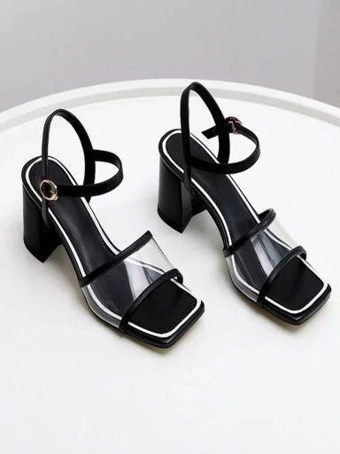 Stylestry Women & Girls Black Solid Block Transparent Detailed Heels