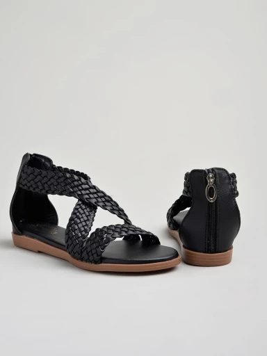 Stylestry Braided Upper Wrap Strap Black Flat Sandals For Women & Girls