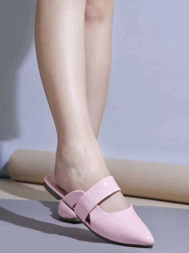 Stylestry Solid Pointed Toe Pink Flat Mules For Women & Girls