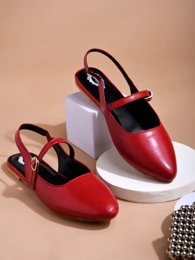 Stylestry Ethnic Red Flat Mules For Women & Girls
