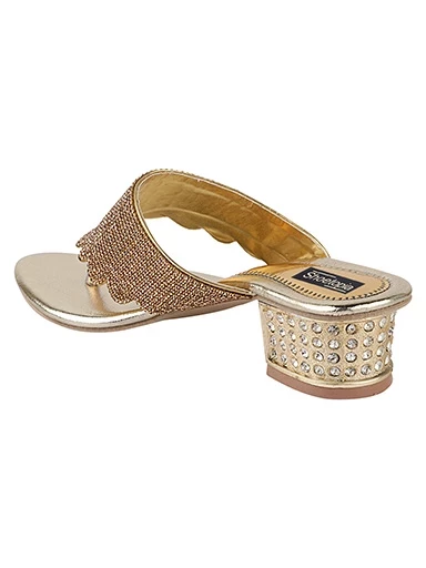 Stylestry Womens & Girls Gold-Toned Embellished Block Heels