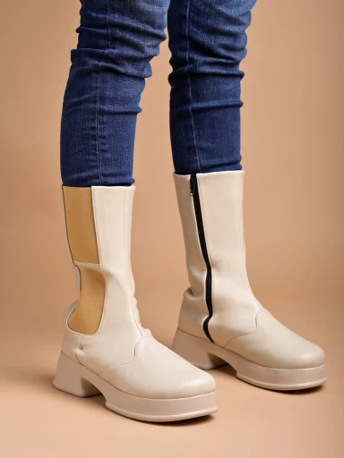 Stylestry Smart Casual Cream Long Boots For Women & Girls