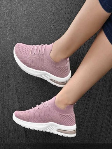 Stylestry Womens & Girls Peach Lace Up Walking Shoes