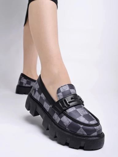 Shoetopia Printed Casual Black Loafers For Women & Girls