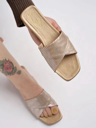 Stylestry Striped Golden Slip-On Flats For Women & Girls