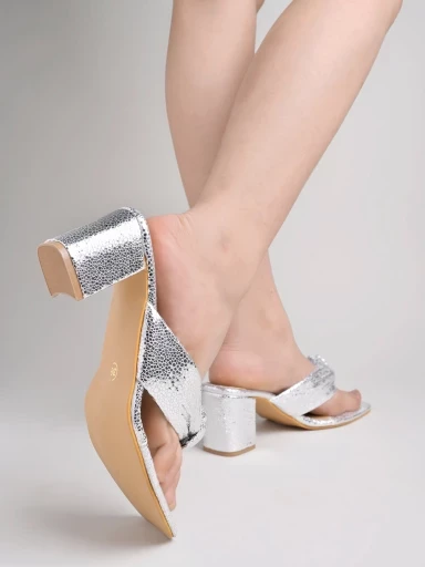 Stylestry Embellished Silver Sparkle Block Heeled Sandals For Women & Girls