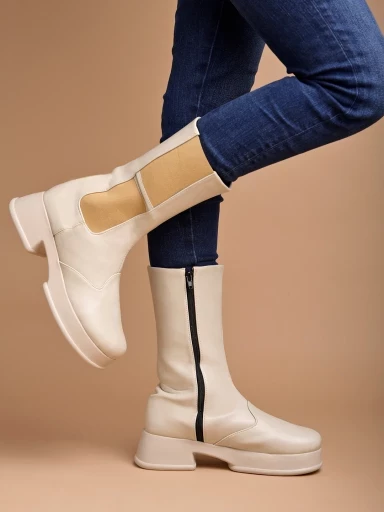 Stylestry Smart Casual Cream Long Boots For Women & Girls