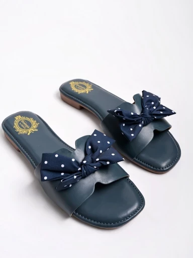 Stylestry Polka Dot Stylish Bow Detailed Blue Flats For Women & Girls