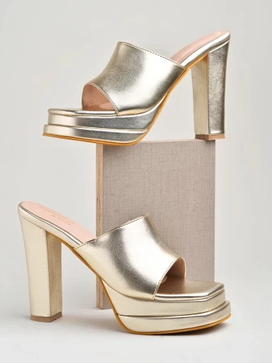 Stylestry Stylish Solid Golden Block Heels For Women & Girls