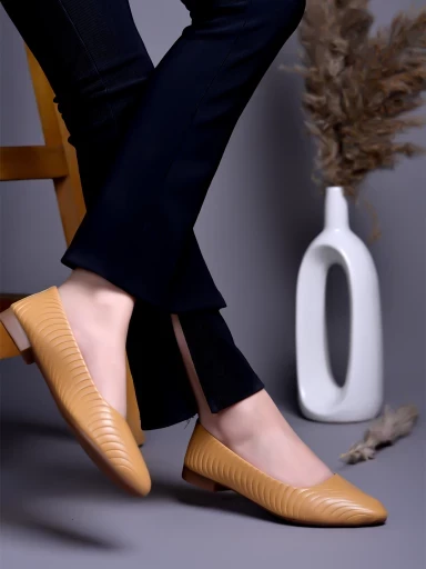 Stylestry Textured Tan Ballerinas For Women & Girls