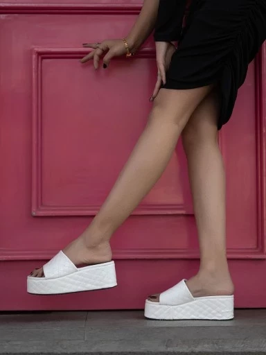 Stylestry Stylish Quilted Stitching White Platform Heels For Women & Girls