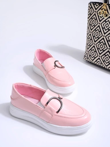 Stylestry Smart Casual Chain Detailed Pink Loafers For Women & Girls