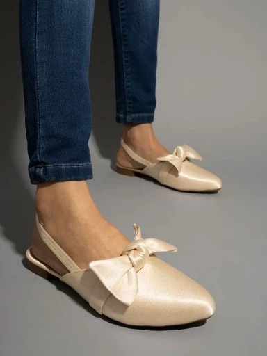 Shoetopia Stylish Decor Bow Point Toe Slingback Cream Mules For Women & Girls