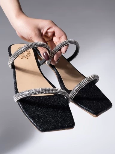 Stylestry Trendy & Elegant Studded Strap Black Flats For Women & Girls
