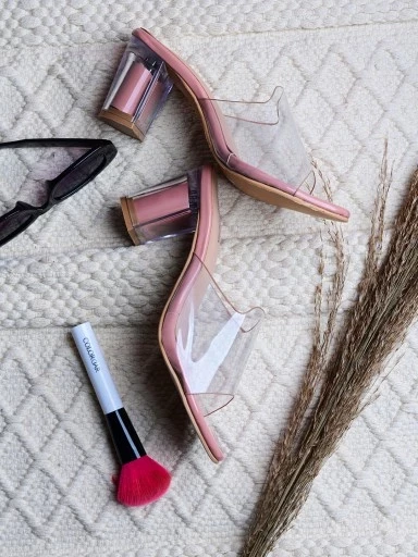 Stylestry Womens & Girls Pink Transparent Solid Block Heels