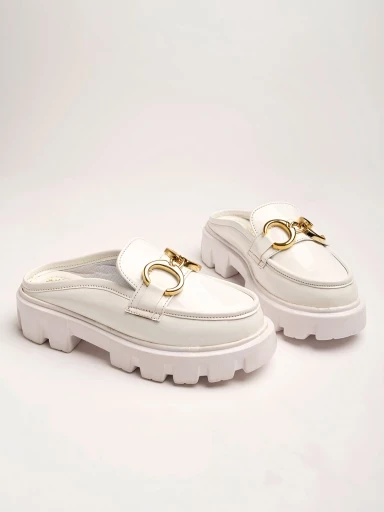 Shoetopia Front Buckle Detailed White Loafers For Women & Girls