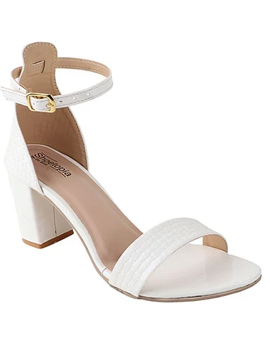 Stylestry Womens & Girls White Woven Design Block Heels Sandals