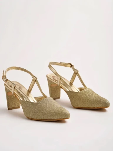 Stylestry Embellished Ankle Strap Golden Pumps For Women & Girls
