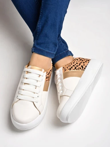 Shoetopia Leopard Printed Smart Casual White Sneakers For Women & Girls
