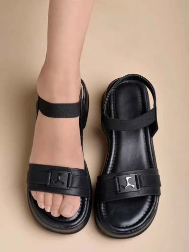 Stylestry Comfortable  & Sporty Black Sandals For Women & Girls