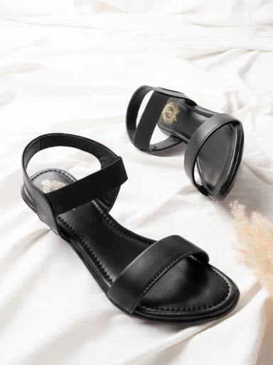 Stylestry Casual Kitten Heeled Black Sandals For Women & Girls