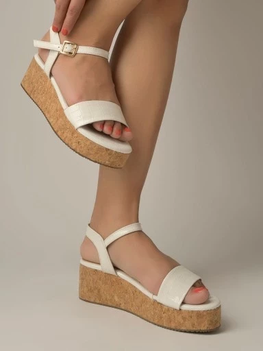 Stylestry Solid White Platform Heeled Sandals For Women & Girls