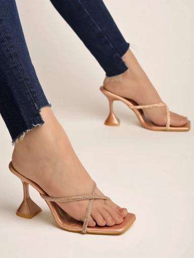 Stylestry Upper Embellished Strap Rose-Gold Heels For Women & Girls