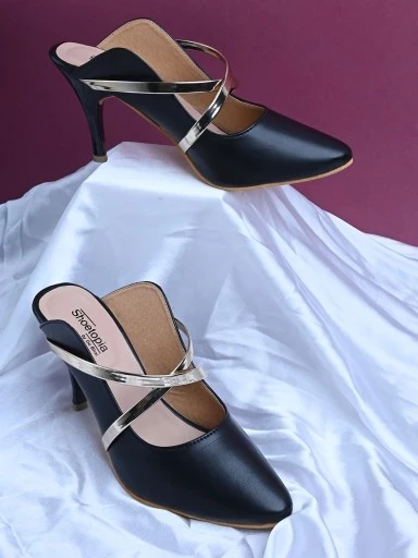 Stylestry Womens & Girls Black Pointed Toe Slim Heeled Mules