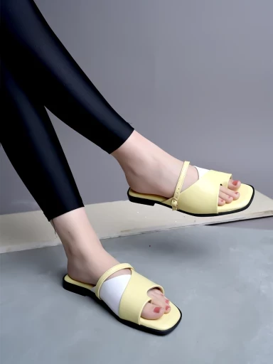 Stylestry Solid Square Toe Casual Yellow Flats For Women & Girls