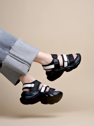 Stylestry Smart Casual Black & White Sporty Sandals For Women & Girls