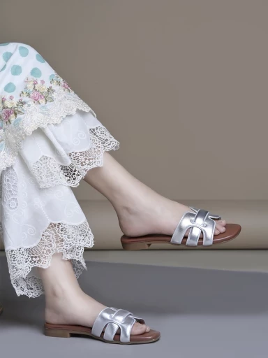 Stylestry Shiny Open Toe Embellished Silver Flats For Women & Girls