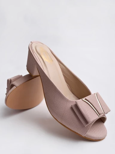 Stylestry Stylish Upper Bow Detailed Peach Block Heels For Women & Girls