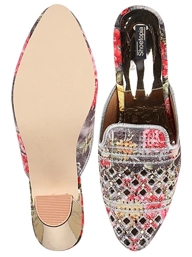 Stylestry Womens & Girls Pink Woven Design Embellished Mules