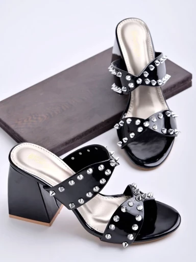 Stylestry Stunning Stud Detailed Black Block Heels For Women & Girls