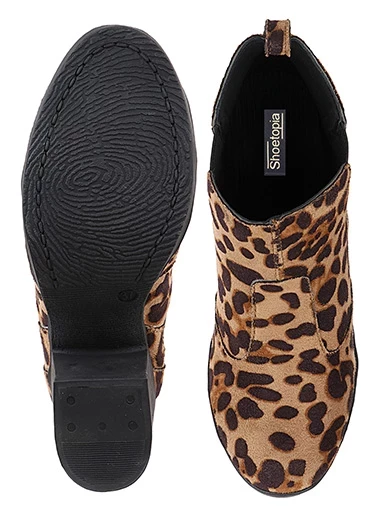 Stylestry Womens & Girls Tan Coloured Pull On Leopard Print Heeled Boots