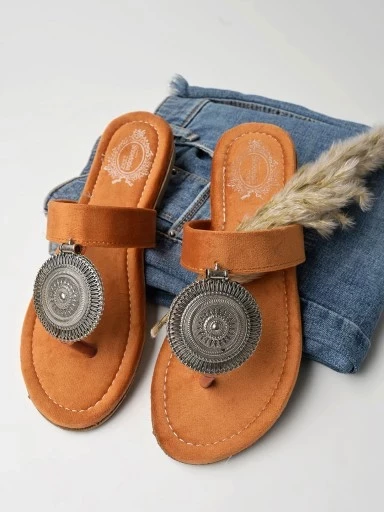 Shoetopia Ethnic Jewel Detailed Orange Flats For Women & Girls