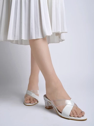 Stylestry Stylish Upper Cross Strap White Block Heels For Women & Girls