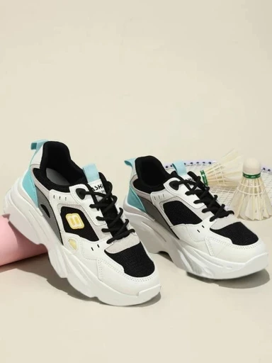 Stylestry Colorblock Breathable Black Chunky Sneakers For Women & Girls