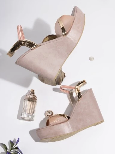 Stylestry Peach-Coloured Wedge Sandals