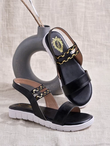 Stylestry Smart Casual Black Flat Sandals For Women & Girls